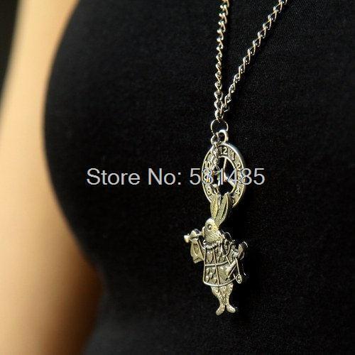 12pcs/lot Alice in Wonderland inspired necklace Alice s white rabbit charm necklace