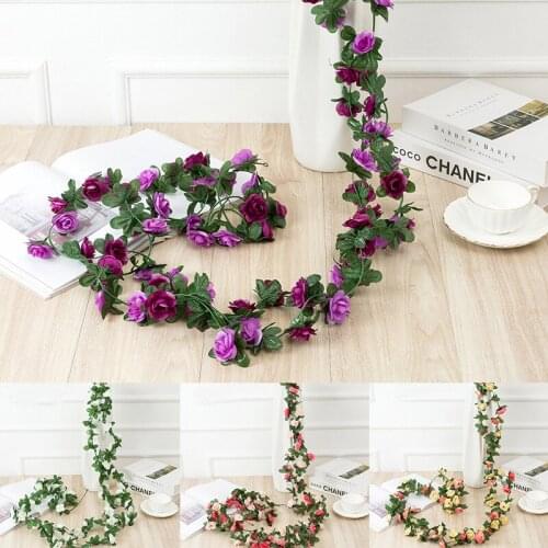 2.5m Artificial Flowers Rose Ivy Vine Wedding Decor Real Touch Silk Flower Garland String With Leaves For Home Hanging Decor