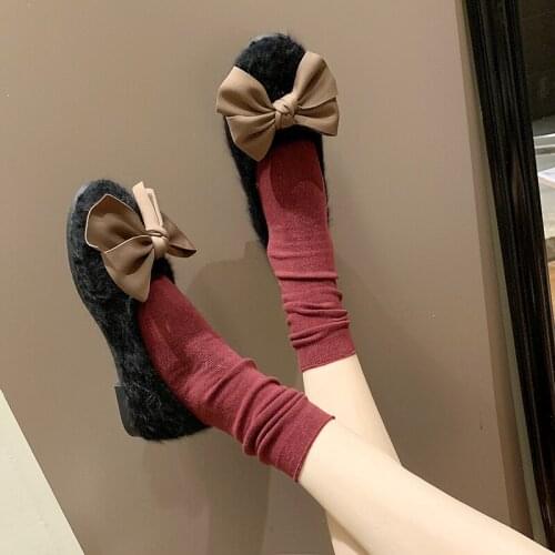 2020 Spring Fashion Solid Color Bow Wild Comfortable Light Sweet Round Flat Shoes Slip-On Flats Flock Zapatillas Mujer W28-10
