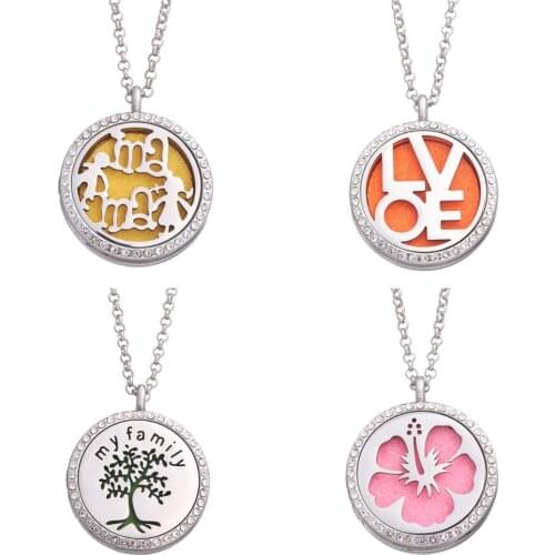 30mm silver flower Aroma Jewelry Aromatherapy Open Perfume Locket Essential Oils Diffuser necklace with 60cm chain Free 10pads