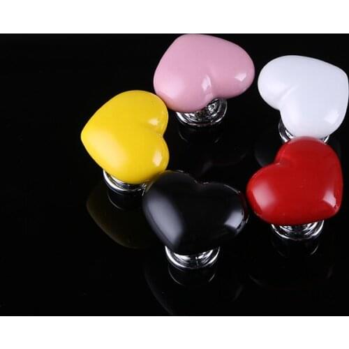 5x Lovely Kids Room Small Heart Shape White Red Ceramic Door Knobs Cabinet Drawer Cupboard Desk Closet Furniture Pull Handle