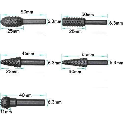 5pcs/set Woodworking Rotary Embossed Rasp Metal Grinding Carpenter Handheld Tools Wood Carving Files Burr Electric Grinder
