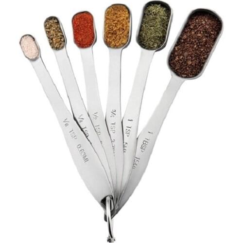 6 pcs/set Measuring Spoons Stainless Steel Seasoning Coffee Tea Measuring Spoons With Scale Bakery Tool Kitchen Supplies