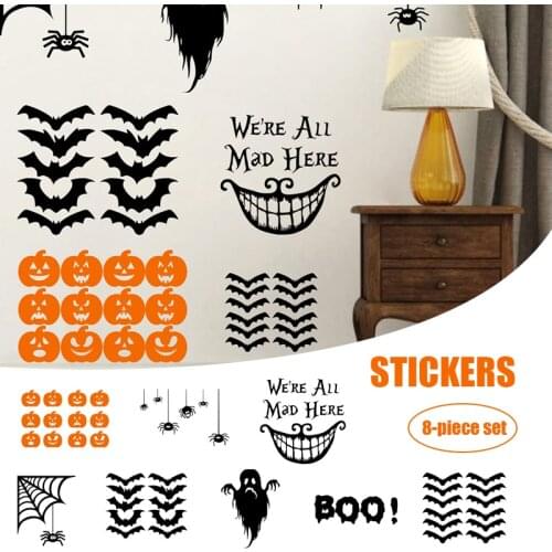 8pcs Halloween Horror Stickers Pumpkin Spider Ghosts Window Stickers Metal for DIY Party Home Office Decoration FB