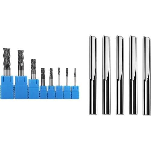 Promotion! 5Pcs/Lot 6X32mm Two Flutes Straight Router Bits & 8Pcs 2-12mm Carbide End Mill 4 Flutes End Mill Set Milling Cutter
