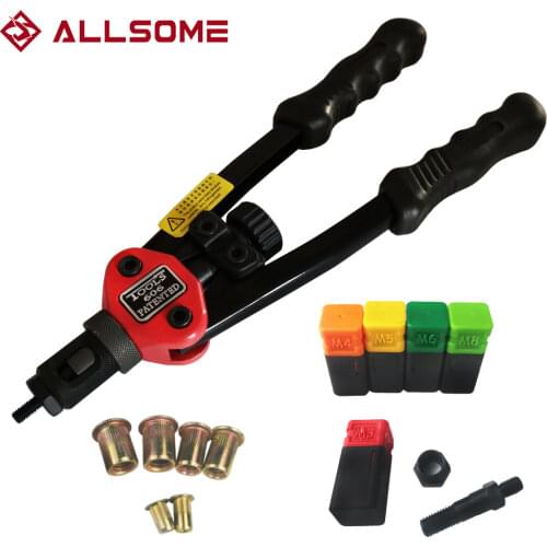ALLSOME BT-606 RIVET NUT TOOL Hand Blind Riveter Hand Riveter Rivet Gun with 5 Metric Mandrels 50pcs Rivnuts