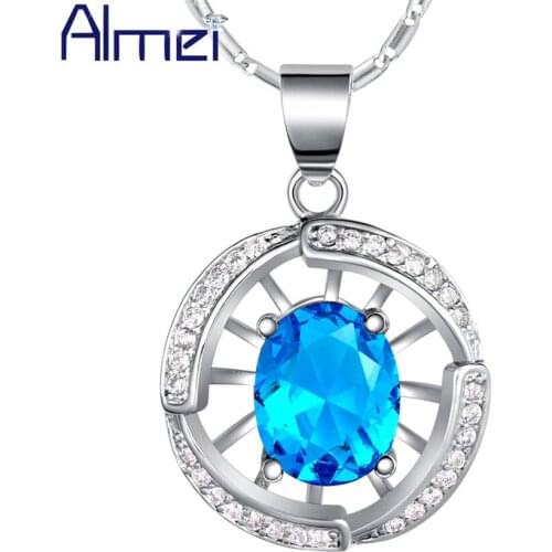 Almei Big Necklace Women Pendants CZ Zircon Rhinestone for Mothers Day Wedding Gift Bijouterie Jewelry Blue Pink Stones N1124