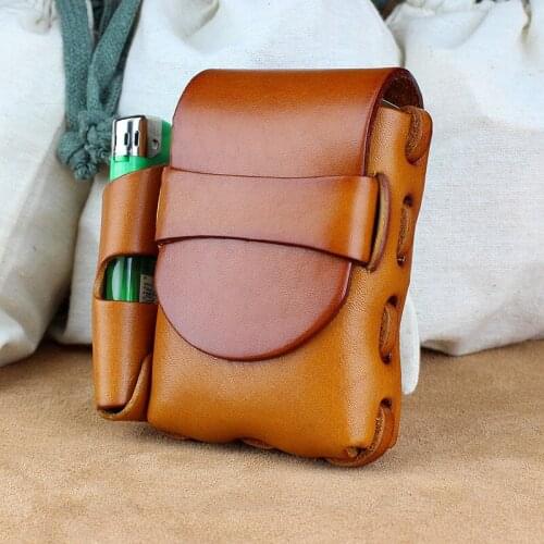 Large Capacity Two In One Cigarette Case Retro Belt Small Waist Bag DIY Amekaji Wearing Rope Cowhide Cigarette Box Lighter Sets