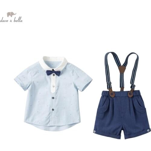 DB18085 dave bella baby boys summer casual bow striped clothing sets kids boy fashion short sleeve sets children 2 pcs suit