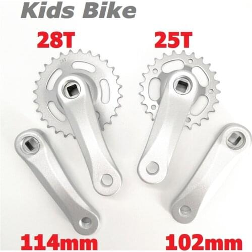 Kids Bike Crankset 25T 28T 102mm 114mm Single Speed Bicycle Crank Chain Wheel Childrens Bicycle Part Accessories Aluminum Alloy