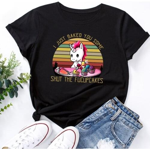Summer Cotton Casual Oversized T-Shirt S-5XL Kawaii Unicorn I Just Baked You Some Printing Beautiful Cartoon Harajuku Tops Women