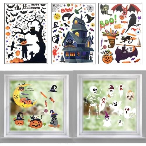Halloween Cartoon Pumpkin Ghost Wall Sticker PVC Window Stickers Halloween Party Festival Decoration Living Room Home Decor