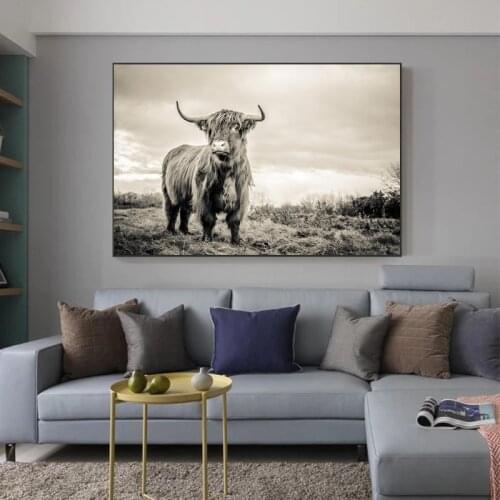 Highland Cow Canvas Poster Art Animal Posters and Prints Cattle Painting Wall Art Nordic Decoration Wall Picture for Living Room