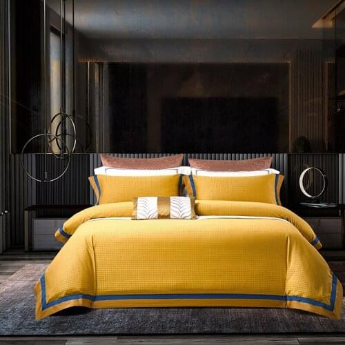 1000TC Cotton Bedlinen Gold Jacquard Duvet Cover Pillowcase Flat Sheet Queen King Size 4pcs