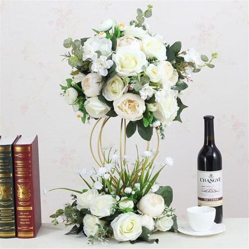 Artificial Flower With Stand Ball Silk Flower Rack Craft Flower Wedding Centerpiece Home Room Decoration Party Supplies 12 Color