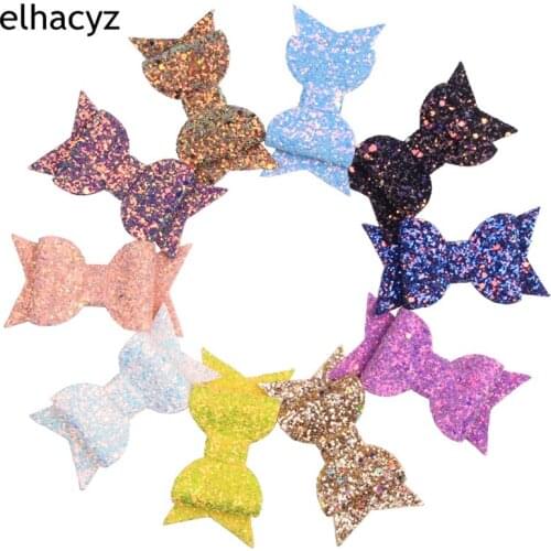 10pcs/lot Classical Glitter 3.5" Leather Hair Bow Barrette Summer Girls DIY Hair Accessories Hair Clip New Arrival Headwear