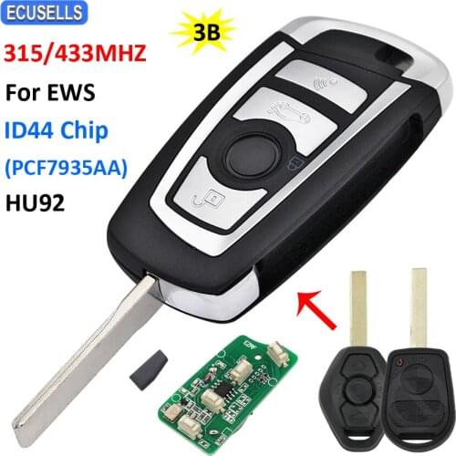 3 Button Flip Remote Smart Car Key 315Mhz / 433Mhz HU92 Uncut Blade ID44/PCF7935AA Chip for BMW EWS 3 5 7 X5 Series M5 X3 X5 E65