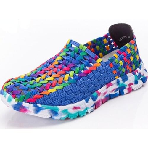 Women Shoes Summer Flats Female Loafers Women Casual Flat Woven Shoe Breathable Sneakers Slip On Colorful Mujer Plus Size 41