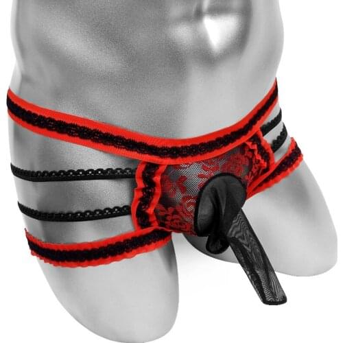 Frilly Lace Sissy Panties Penis Sleeve Briefs Underwear For Mens Sexy Lingerie Transparent Bikini Erotic Sissy pouch panties