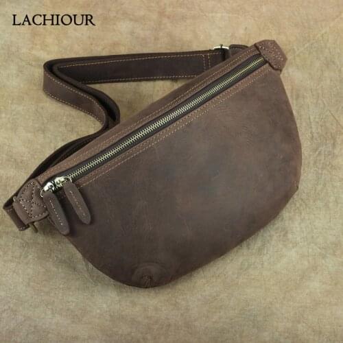 Unisex Genuine Leather Chest Bag Men Crazy Horse Lether Fanny Packs Male Fashion Bag Waist Mens Sling Shoulder Bag