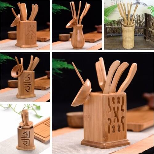 Natural Bamboo 6pcs/set Tea accessories (tea scoop ,needle ,clip,chaze ,infuser,Holder) Chinese kungfu Gentlemen Tea tools spoon