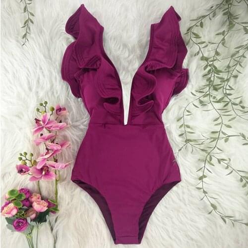 2021 Summer New Sexy Ruffled Asymmetric Printed Floral One-piece Swimsuit Off-shoulder Swimwear Womens Beachwear Swimsuit