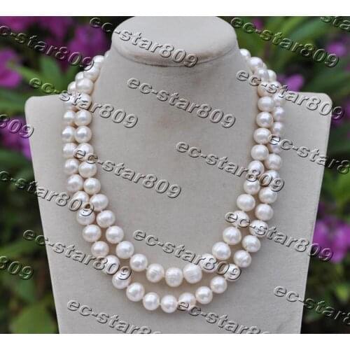 Z11415 2Row 17" 11mm Round White Freshwater Pearl Necklace