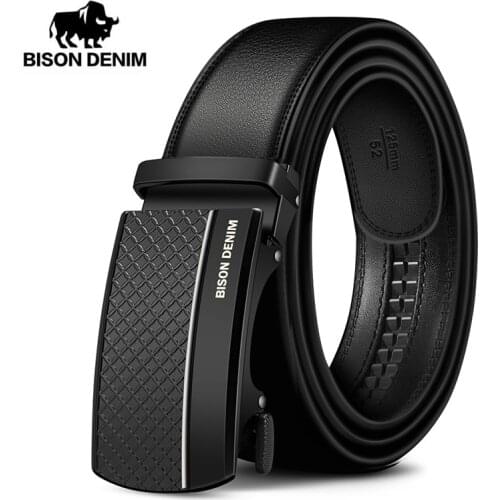 BISON DENIM Genuine Leather Automatic Men Belt Brand Cowskin Luxury Black Men Strap Belt Top Quality Ceinture Homme N71416