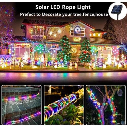 Christmas Decoration Street Garland Led Solar Festoon Fairy Tube Rope String Lights 7/12/22M For New Year Wedding Outdoor Decor