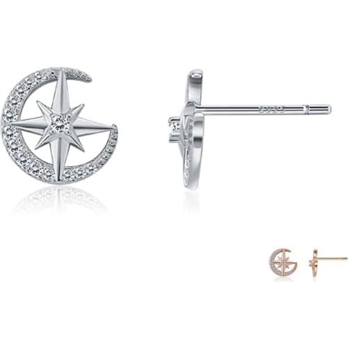 ZEMIOR Romantic Moon Star Earrings For Women Sterling Silver 925 Jewelry Clear CZ Rose Gold Stud Earring Anniversary Gift