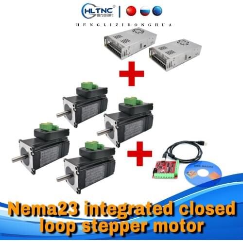 Nema23 4 pcs JSS57P1.5N / 2.2N / 3N closed loop stepper motor + 2pcs 350w 36v power supply + 1 set of mach3 interface board