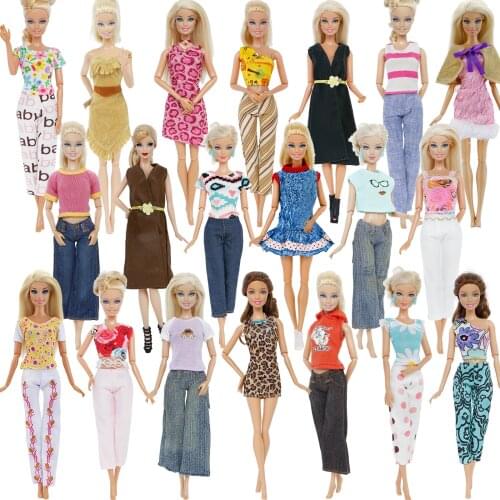 Random 2 Sets/Lot Wholesale Fashion Outfit Daily Casual Wear Blouses Trousers Accessories Dress Clothes for Barbie Doll Toy
