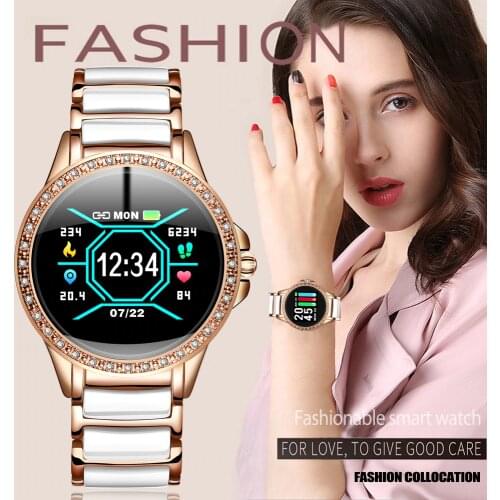 LIGE New Luxury Women Smart Watch Heart Rate Blood Pressure Information Reminder Sport Waterproof smartwatch Women Ceramic Strap