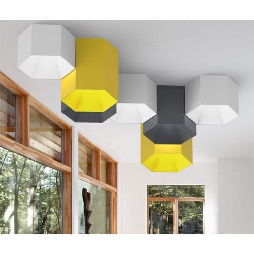 Modern Macaron Ceiling Lamp Geometric Hexagonal Lighting LOFT Living Room Ceiling Lights Bedroom Corridor Aisle Home Indoor Deco