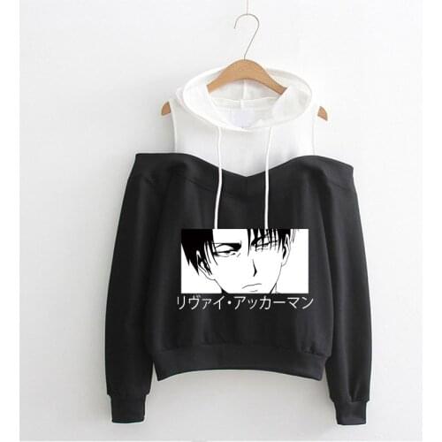 90s Shingeki No Kyojin Sweatshirts Japanese Anime Attack on Titan Hoodies off shoulder Women Kawai Titans Attack Graphic Female