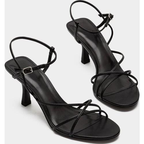 Stiletto Pumps Sexy Shoes Women 2021 Summer High Heels Sandals Black Genuine Leather Rome Sandalias Mujer 2021 Shoe Ankle Strap