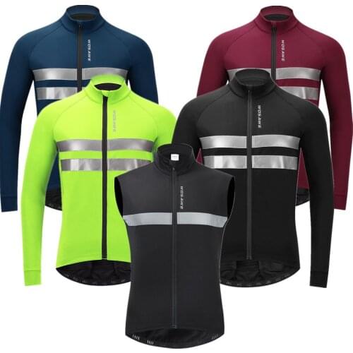 WOSAWE Windproof Winter Running Jacket Mens Windbreaker Thermal Fleece Reflective Cycling Bicycle Wear MTB Bike Sports Windcoat