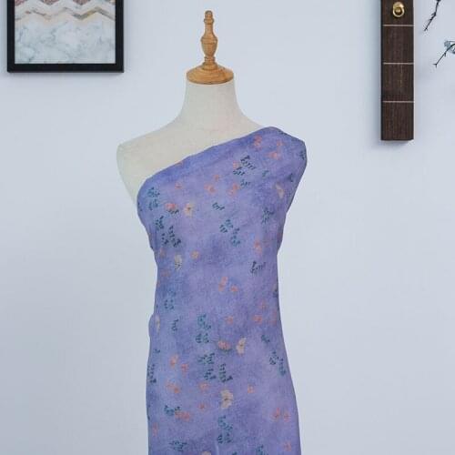 High quality pure ramie fabric Boll flowers and butterflies tissu Summer thin style dress robe cheongsam material