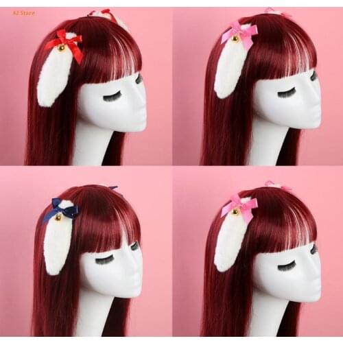 1Pair Bunny Ears Hair Clips Ribbon Bow Hair Clip Cosplay Costume Headwear Anime Cosplay Easter Party Hair Accessory Lolita Photo