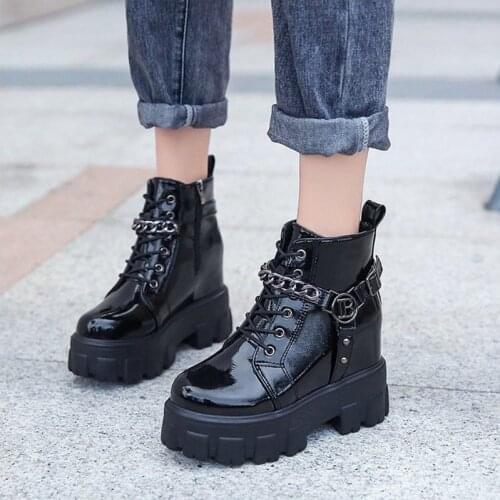 Autumn Winter Women Thick Sole Ankle Boots Luxury Platform Casual Boots 2021 Womens 10cm High Heels Wedge Shoes Woman Sneakers