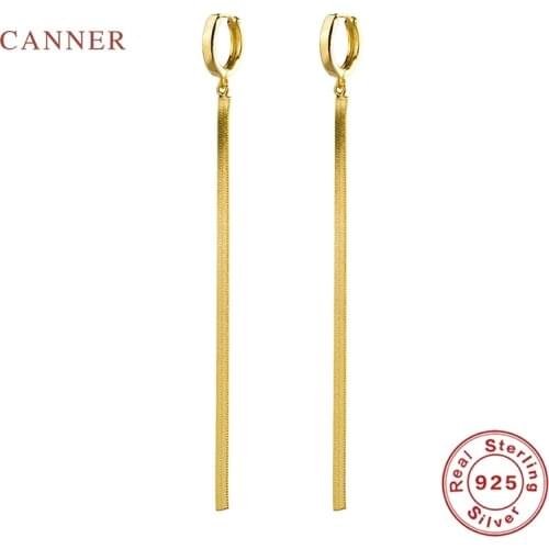 CANNER Simple Personality Flat Snake Chain Tassel Earrings For Women S925 Sterling Silver Earrings Hoops Fine Jewelry Pendientes