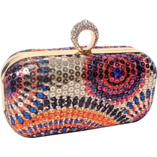 Colorful Beads Printing Women Evening Bags Diamonds Small Purse Bags Vintage Evening Dress Handbags For Wedding