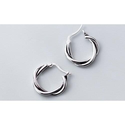MloveAcc Retro Vintage Twisted Shape Hoop Earrings Fashion 925 Sterling Silver Huggie Earrings for Women
