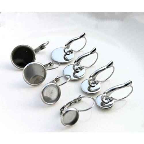 10pcs Stainless Steel Womens Earring Hooks Cabochon Blank Base 8 10 12 14 16 18 20 25mm Jewelry Making Accessories Wholesale