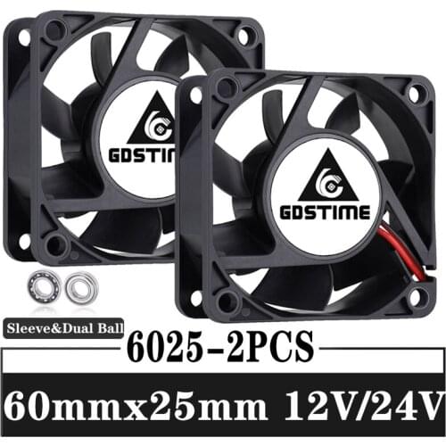 2PCS Gdstime 60mm 60x60x25mm DC 12V 24V 6cm Cooler 6025 PC Laptop Computer Ball Bearing Brushless DC Cooling axial Fan