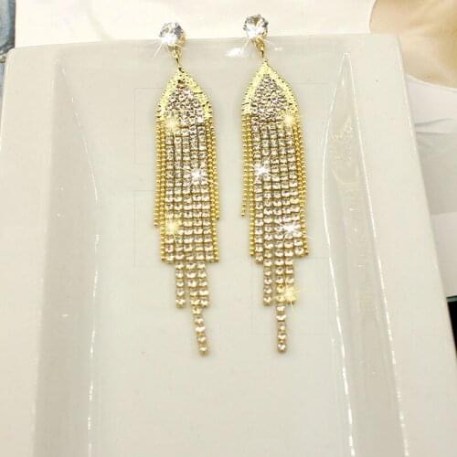 2020 Womens Long Tassel Geometric Drop Earrings Shiny Full Rhinestone Zircon Drop Earrings Statement Jewelry A281