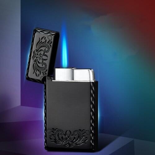2021 New 1300C Blue Flame Butane Windproof Turbine Lighter Metal Square Mini Cigarette Lighter Smoking Set Cigarette Lighter