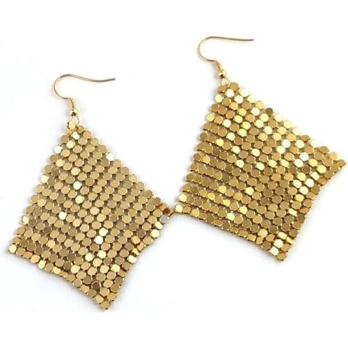 2021 Direct Selling Tin Alloy Brincos Earing Fashion Earrings Metal Sequins Sulphur New Long Classic Square Women