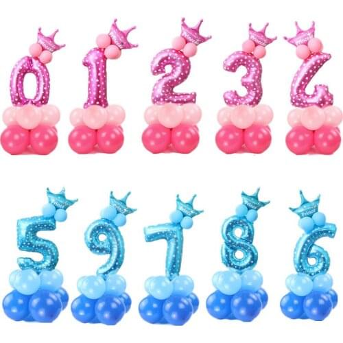 32inch Number 0-9 Foil Balloons Crown Stand BIRTHDAY Party Decoration Column Set Baby Shower Supplies Upright Balloon JL0029