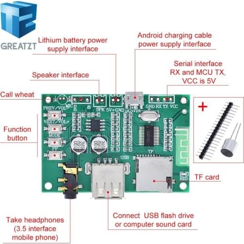 BT201 Dual Mode 5.0 Bluetooth Lossless Audio Power Amplifier Board Module Tf Card U Disk Ble Spp Serial Port Transparent Trans